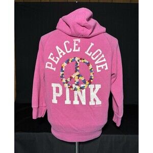 Y2K Victoria's Secret PINK Hoodie Peace Embroidered  Large